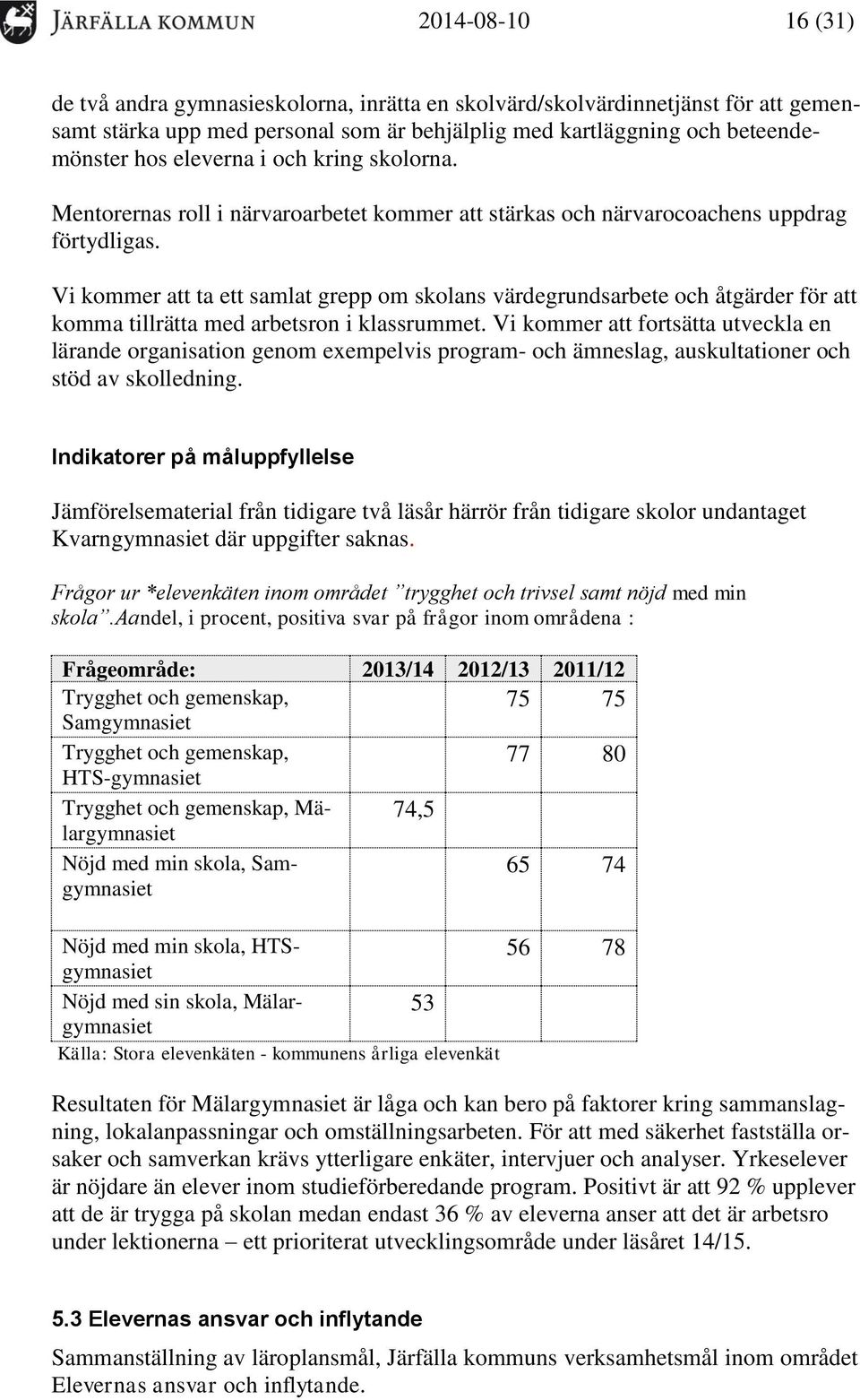 Vi kommer att ta ett samlat grepp om skolans värdegrundsarbete och åtgärder för att komma tillrätta med arbetsron i klassrummet.