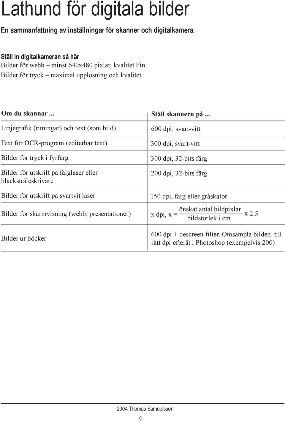 .. Linjegrafik (ritningar) och text (som bild) Text för OCR-program (editerbar text) Bilder för tryck i fyrfärg Bilder för utskrift på färglaser eller bläckstråleskrivare Bilder för utskrift på