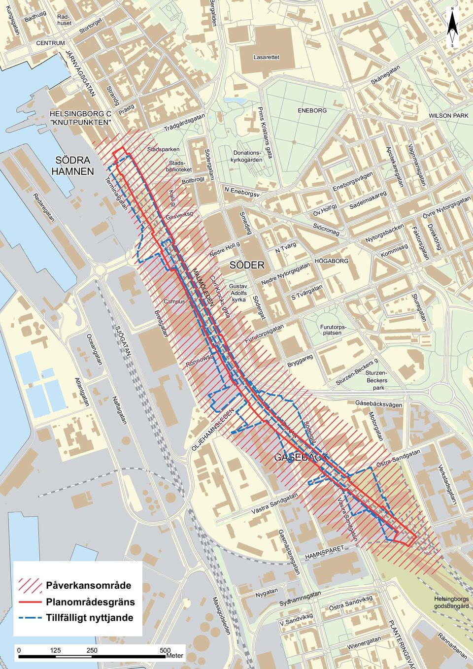 g Rådhuset Stadsbiblioteket Donationskyrkogården N Eneborgsv Smedjeg SÖDER Gustav Adolfs kyrka N Tvärg Nedre Nytorgsgatan S Tvärgatan Öv.Holl.