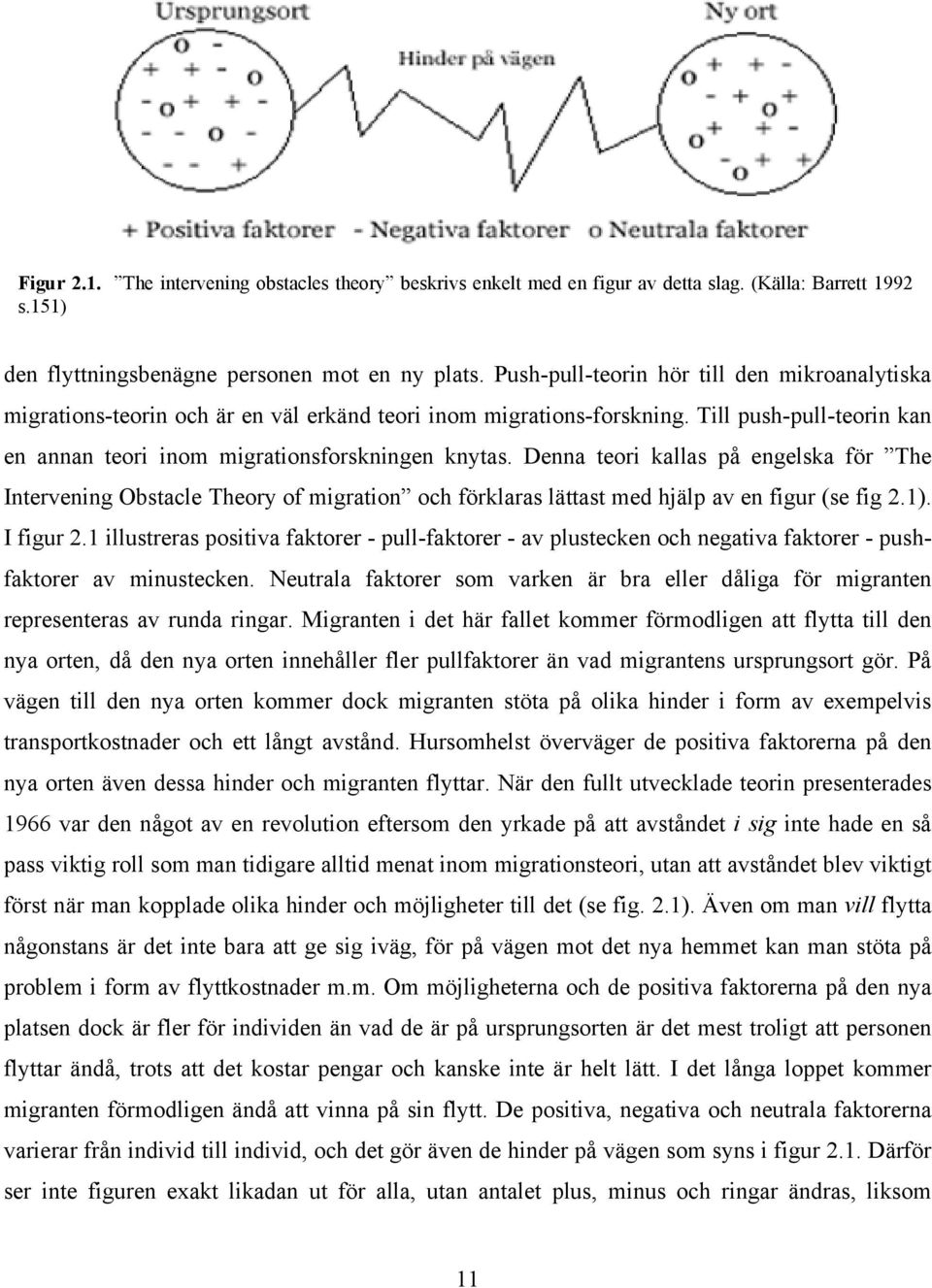 Denna teori kallas på engelska för The Intervening Obstacle Theory of migration och förklaras lättast med hjälp av en figur (se fig 2.1). I figur 2.