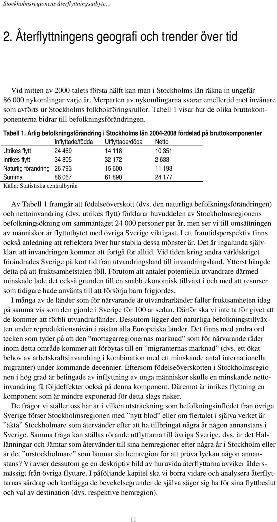 visar hur de olika bruttokomponenterna bidrar till befolkningsförändringen. Tabell 1.