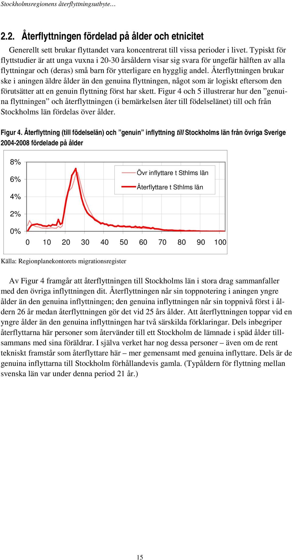 Återflyttningen brukar ske i aningen äldre ålder än den genuina flyttningen, något som är logiskt eftersom den förutsätter att en genuin flyttning först har skett.