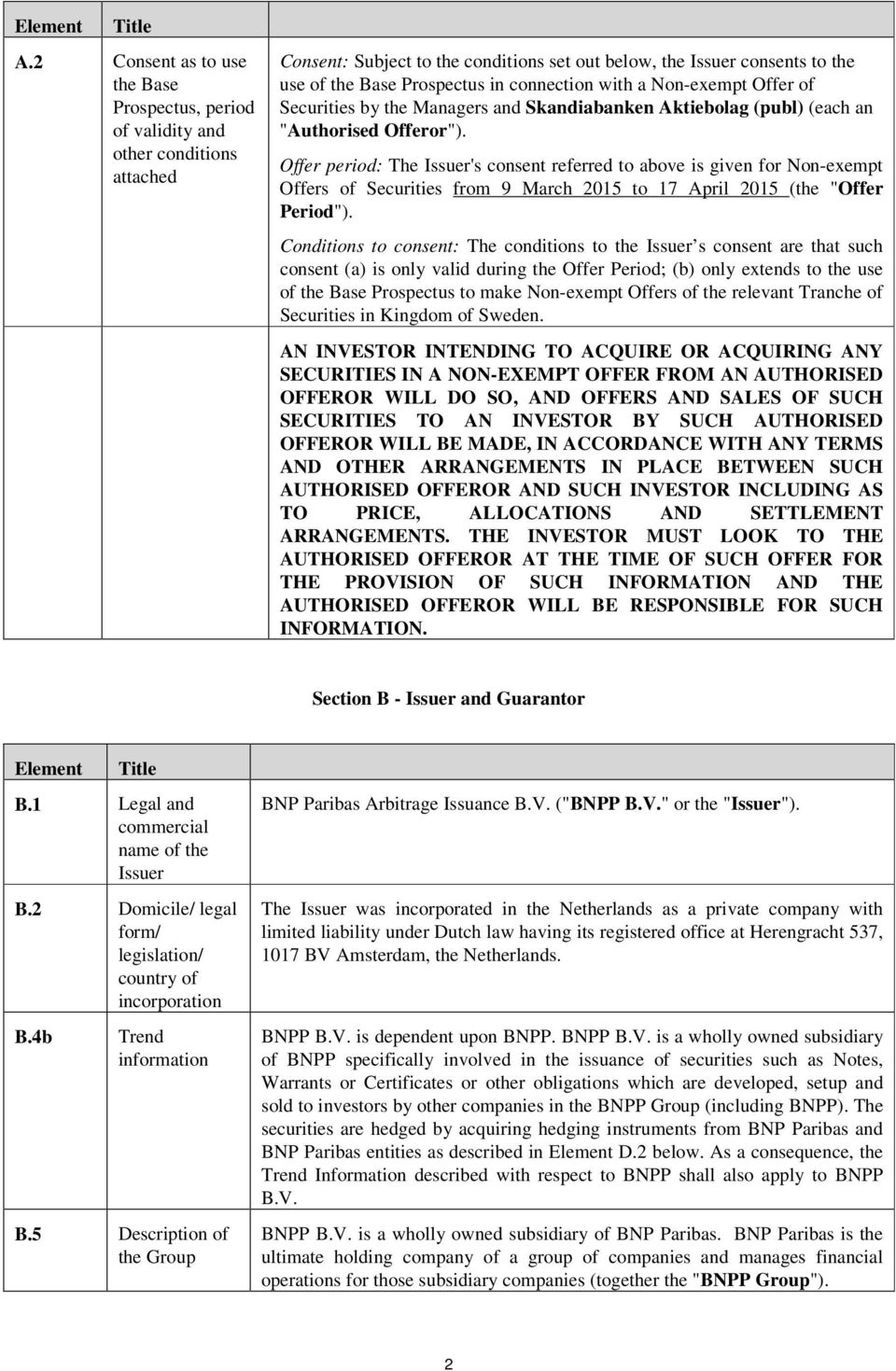 connection with a Non-exempt Offer of Securities by the Managers and Skandiabanken Aktiebolag (publ) (each an "Authorised Offeror").