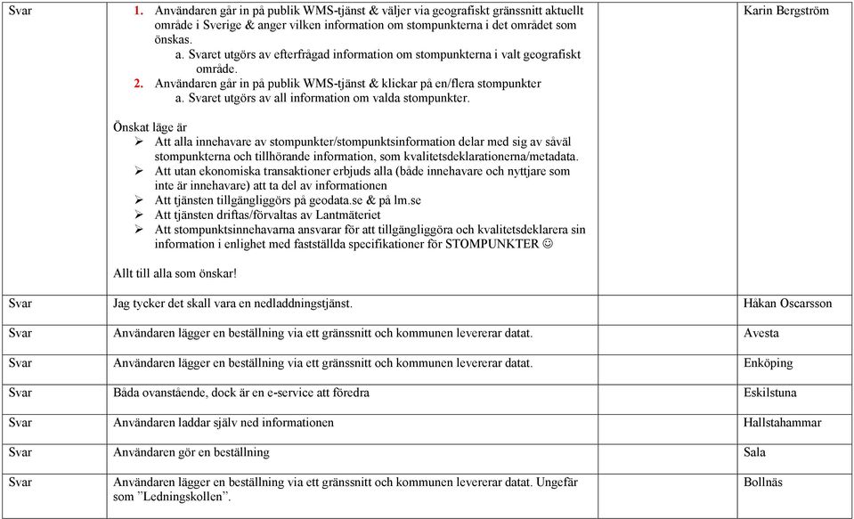 Önskat läge är Att alla innehavare av stompunkter/stompunktsinformation delar med sig av såväl stompunkterna och tillhörande information, som kvalitetsdeklarationerna/metadata.