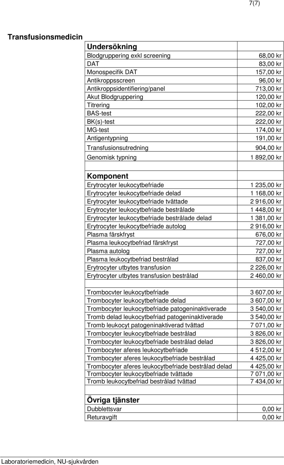 bestrålade Erytrocyter leukocytbefriade bestrålade delad Erytrocyter leukocytbefriade autolog Plasma färskfryst Plasma leukocytbefriad färskfryst Plasma autolog Plasma leukocytbefriad bestrålad