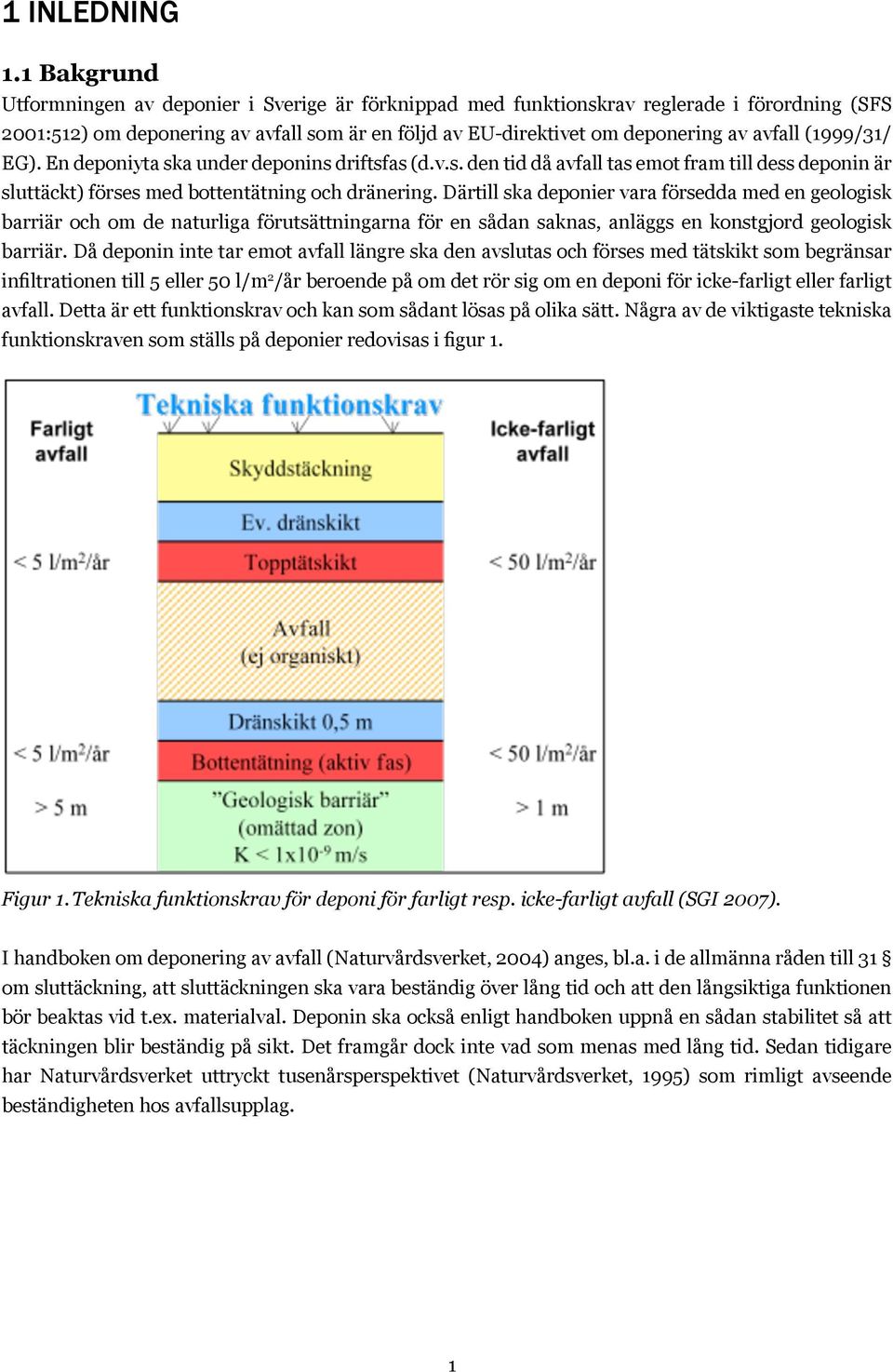 (1999/31/ EG). En deponiyta ska under deponins driftsfas (d.v.s. den tid då avfall tas emot fram till dess deponin är sluttäckt) förses med bottentätning och dränering.