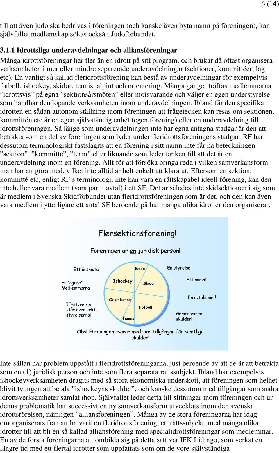 lag etc). En vanligt så kallad fleridrottsförening kan bestå av underavdelningar för exempelvis fotboll, ishockey, skidor, tennis, alpint och orientering.