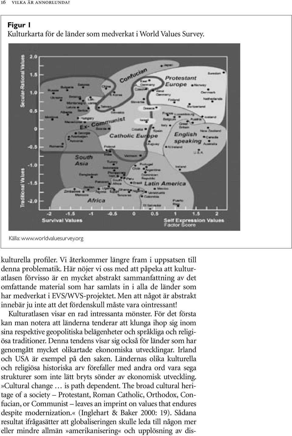 Här nöjer vi oss med att påpeka att kulturatlasen förvisso är en mycket abstrakt sammanfattning av det omfattande material som har samlats in i alla de länder som har medverkat i EVS/WVS-projektet.