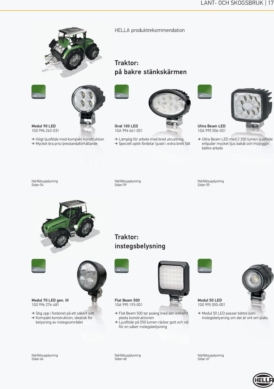 ljus bakåt och möjliggör bättre arbete Sidan 54 Sidan 59 Sidan 55 Traktor: instegsbelysning Modul 70 gen.