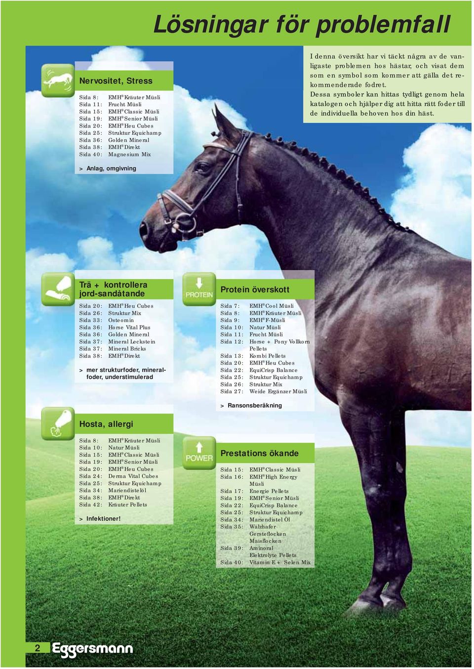 rekommenderade fodret. Dessa symboler kan hittas tydligt genom hela katalogen och hjälper dig att hitta rätt foder till de individuella behoven hos din häst.