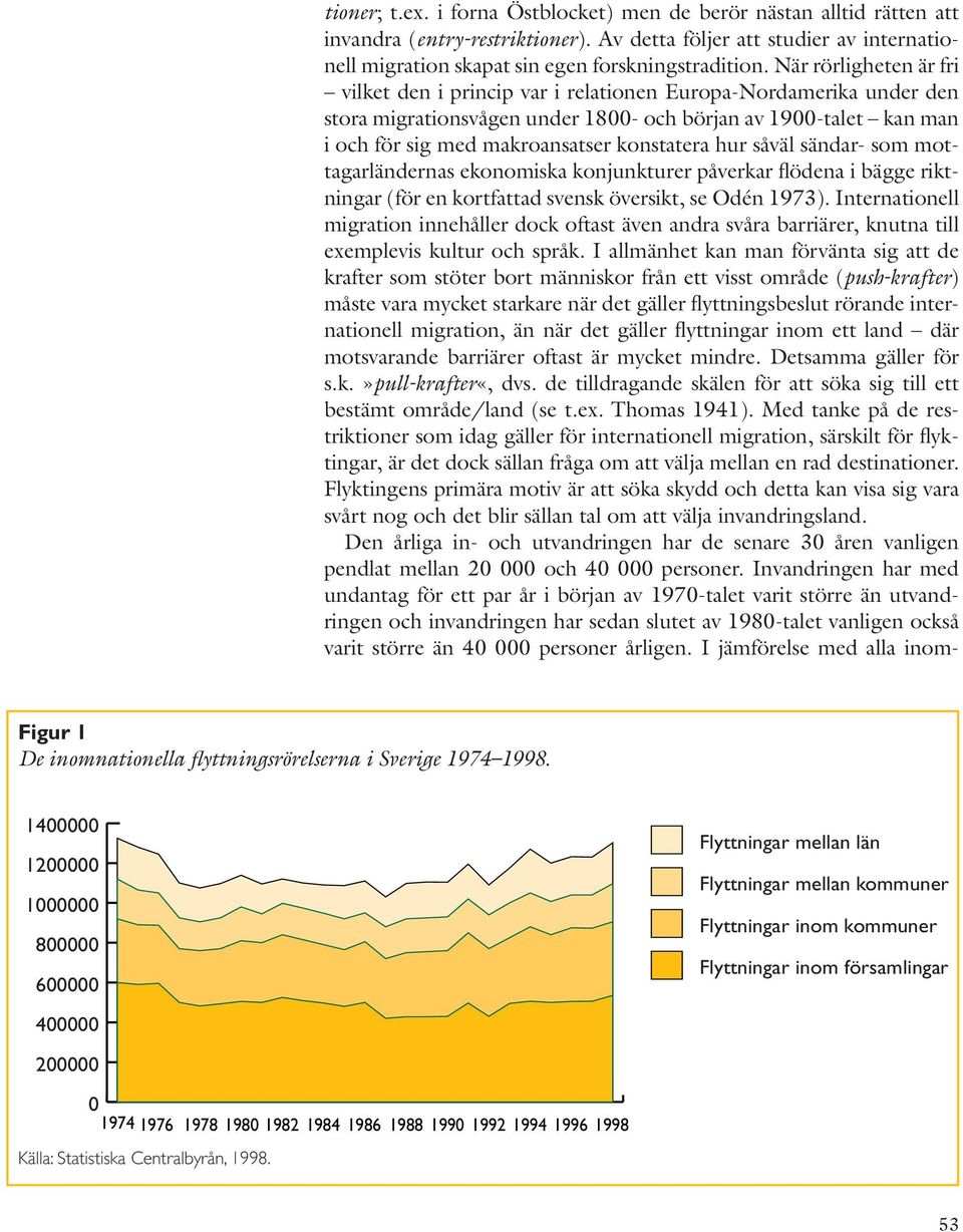 hur såväl sändar- som mottagarländernas ekonomiska konjunkturer påverkar flödena i bägge riktningar (för en kortfattad svensk översikt, se Odén 1973).