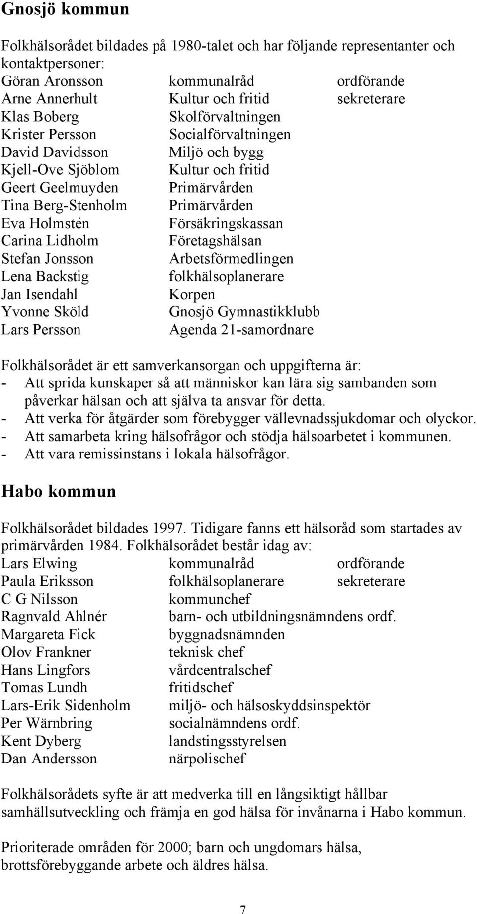 Försäkringskassan Carina Lidholm Företagshälsan Stefan Jonsson Arbetsförmedlingen Lena Backstig folkhälsoplanerare Jan Isendahl Korpen Yvonne Sköld Gnosjö Gymnastikklubb Lars Persson Agenda