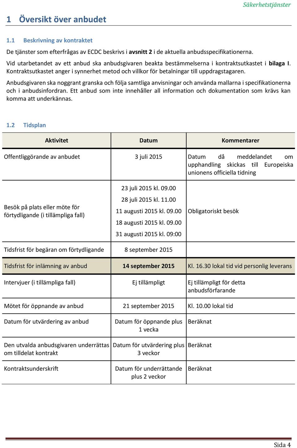 Anbudsgivaren ska noggrant granska och följa samtliga anvisningar och använda mallarna i specifikationerna och i anbudsinfordran.