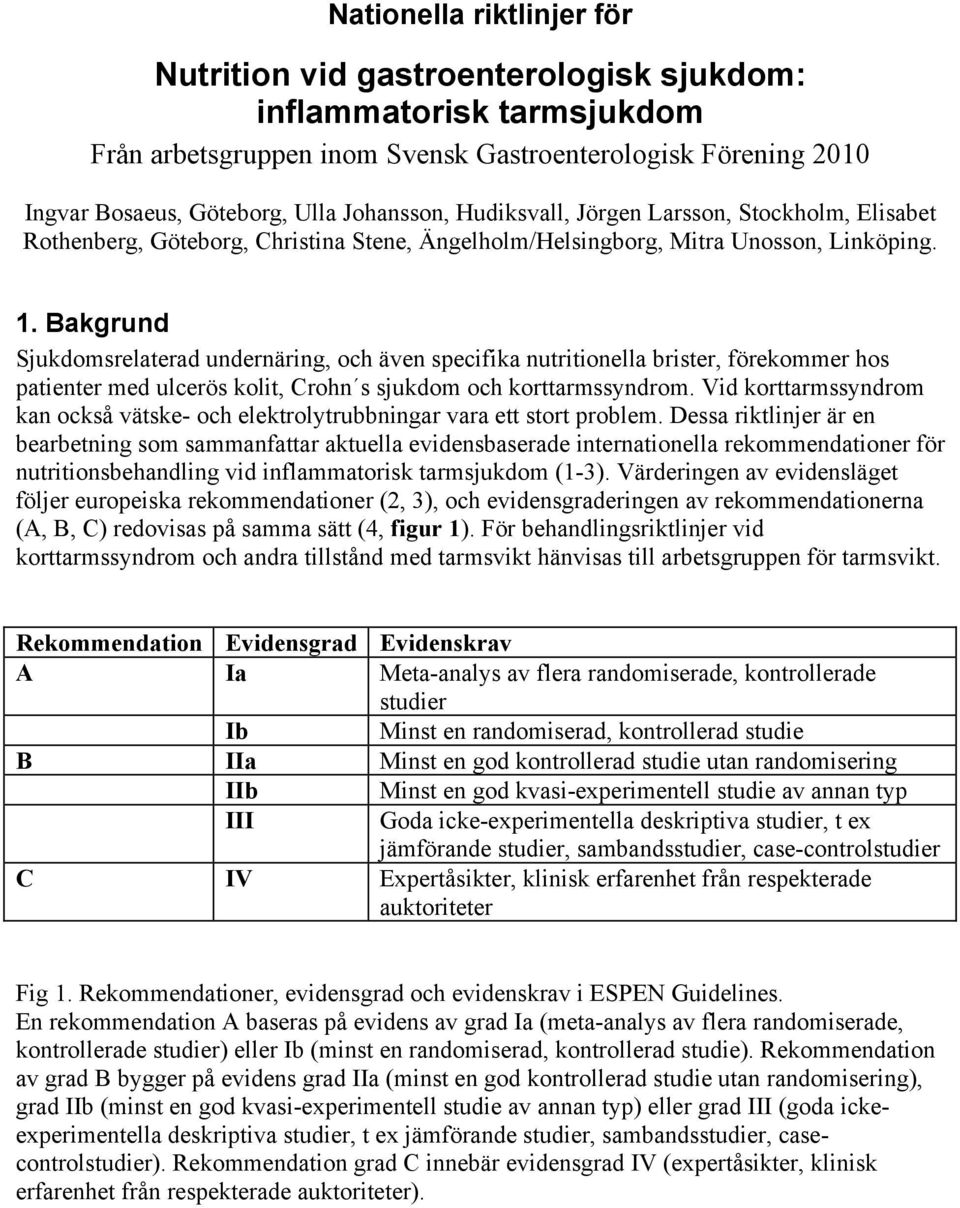 Bakgrund Sjukdomsrelaterad undernäring, och även specifika nutritionella brister, förekommer hos patienter med ulcerös kolit, Crohn s sjukdom och korttarmssyndrom.