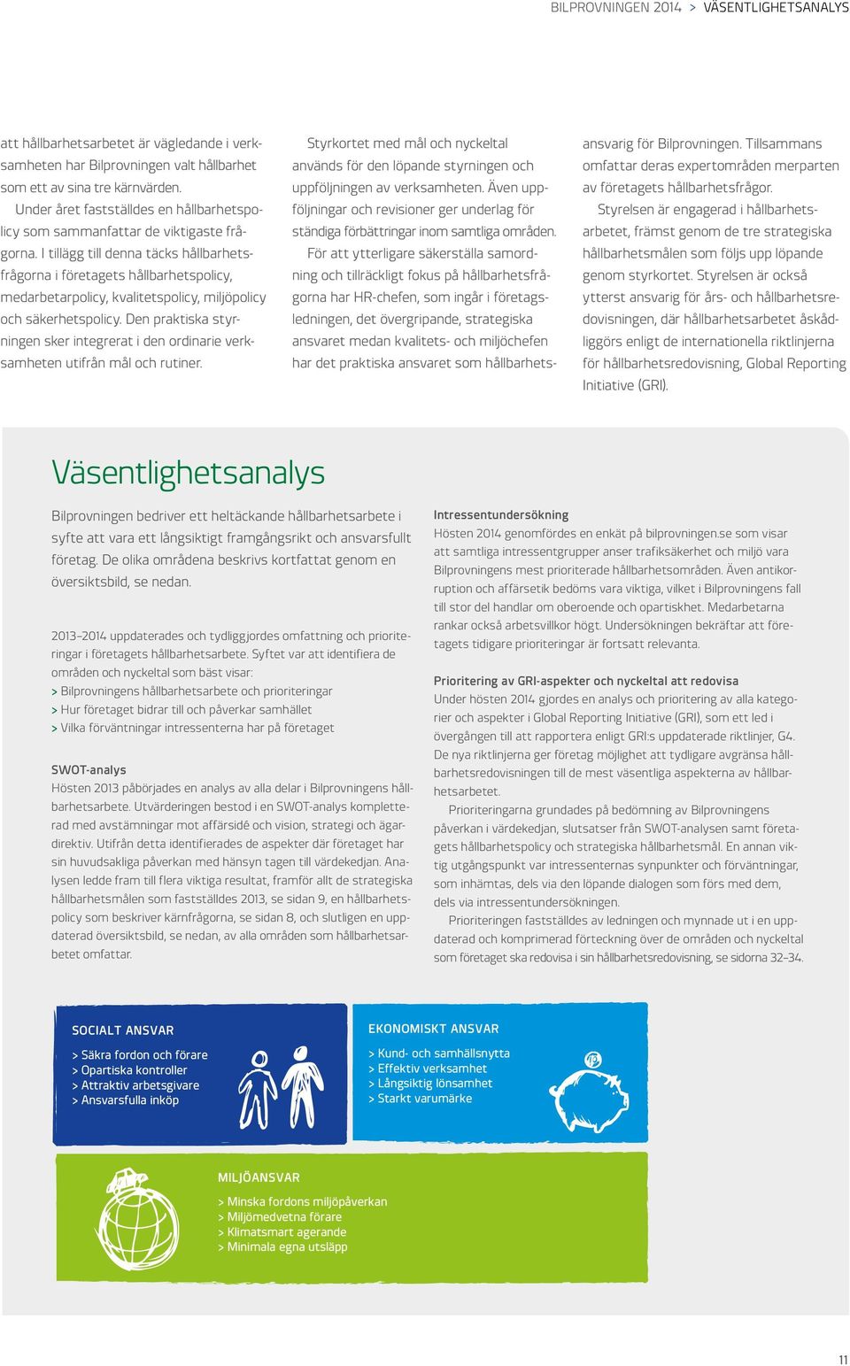 I tillägg till denna täcks hållbarhetsfrågorna i företagets hållbarhetspolicy, medarbetarpolicy, kvalitetspolicy, miljöpolicy och säkerhetspolicy.