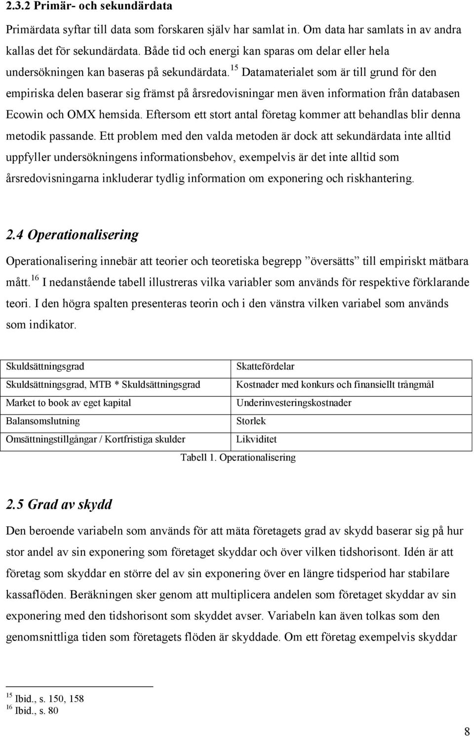 15 Datamaterialet som är till grund för den empiriska delen baserar sig främst på årsredovisningar men även information från databasen Ecowin och OMX hemsida.