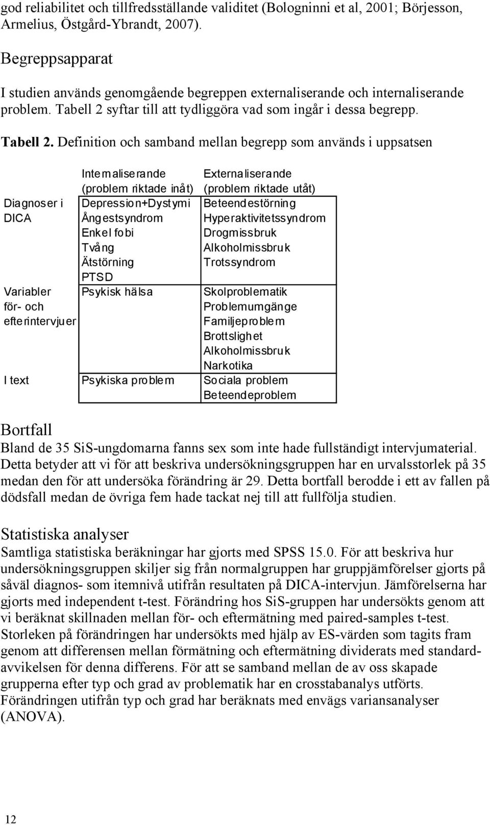 syftar till att tydliggöra vad som ingår i dessa begrepp. Tabell 2.