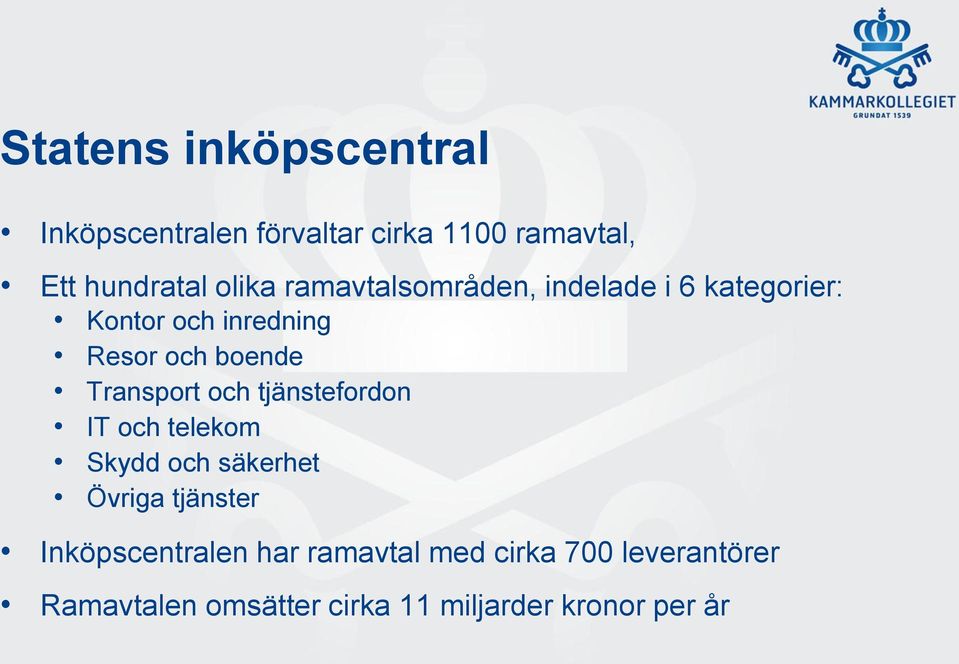 Transport och tjänstefordon IT och telekom Skydd och säkerhet Övriga tjänster