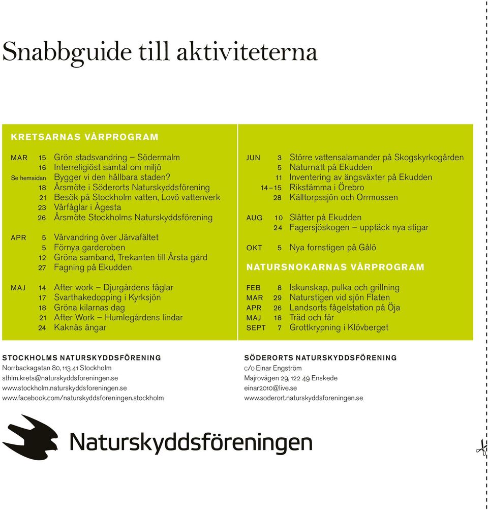 garderoben 12 Gröna samband, Trekanten till Årsta gård 27 Fagning på Ekudden JUN 3 Större vattensalamander på Skogskyrkogården 5 Naturnatt på Ekudden 11 Inventering av ängsväxter på Ekudden 14 15