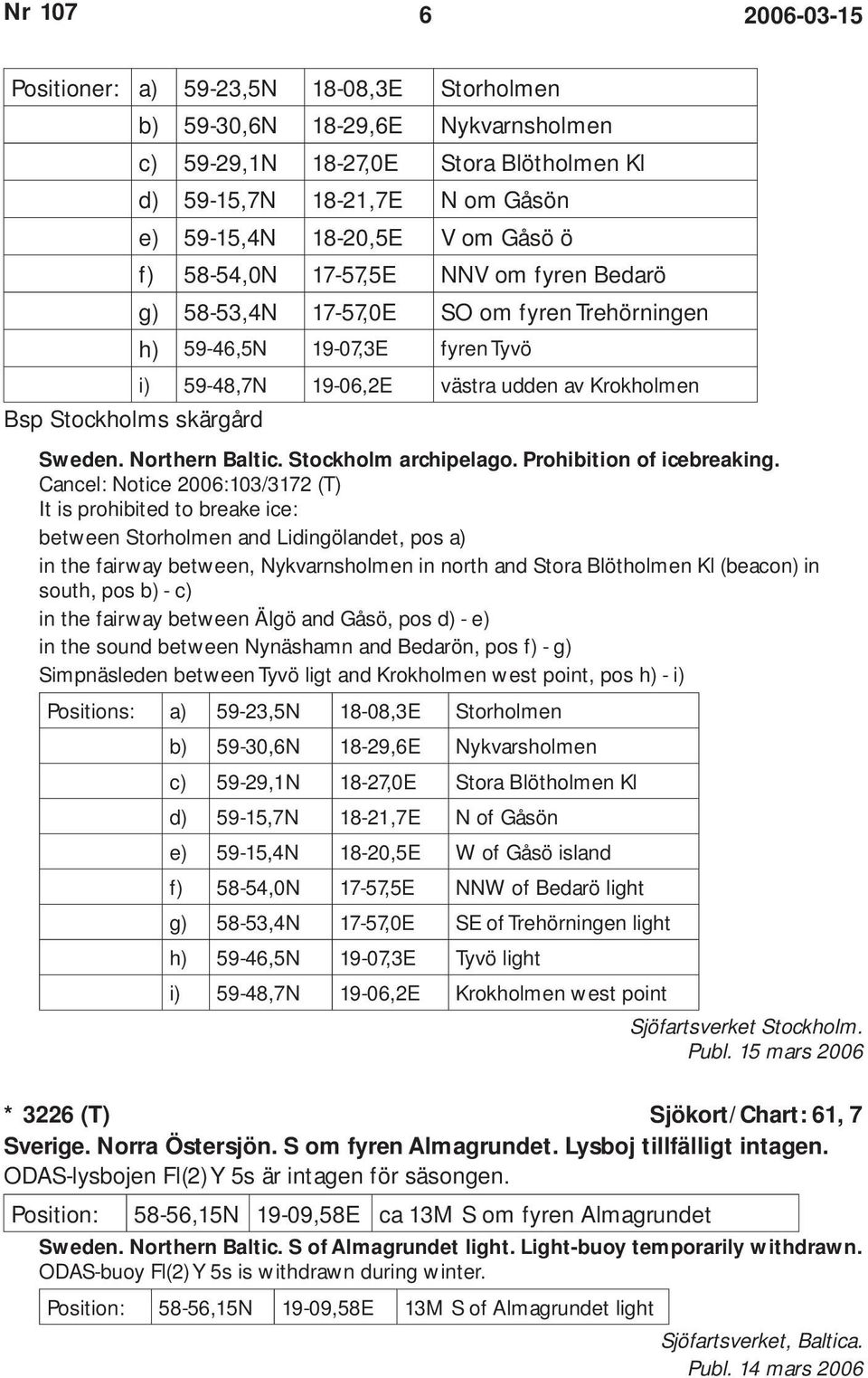 Northern Baltic. Stockholm archipelago. Prohibition of icebreaking.