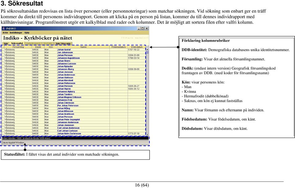 Det är möjligt att sortera filen efter valfri kolumn. Förklaring kolumnrubriker DDB-identitet: Demografiska databasens unika identitetsnummer. Församling: Visar det aktuella församlingsnamnet.