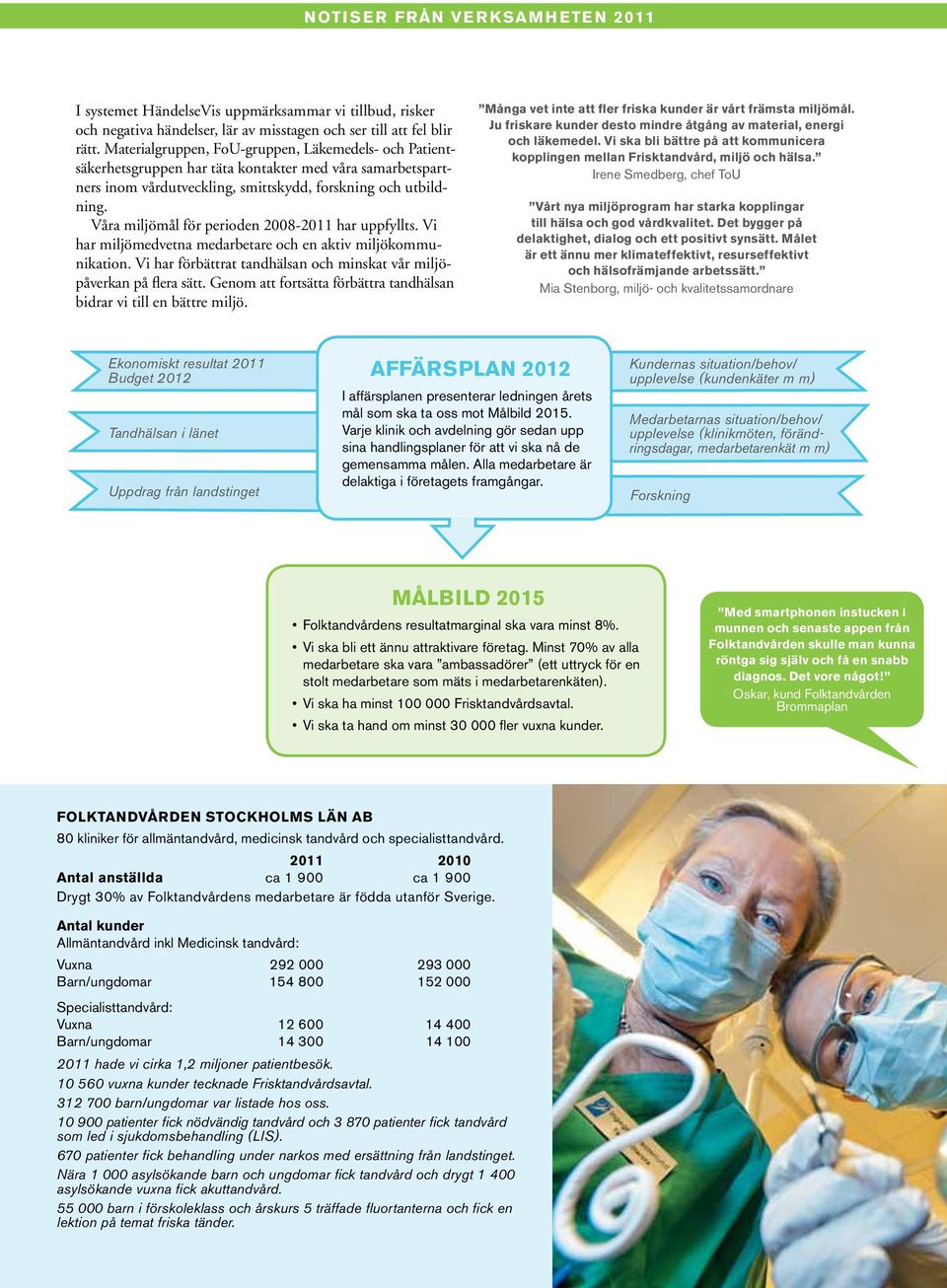 Våra miljömål för perioden 2008-2011 har uppfyllts. Vi har miljö medvetna medarbetare och en aktiv miljökom munika tion. Vi har förbättrat tandhälsan och minskat vår miljöpåverkan på flera sätt.