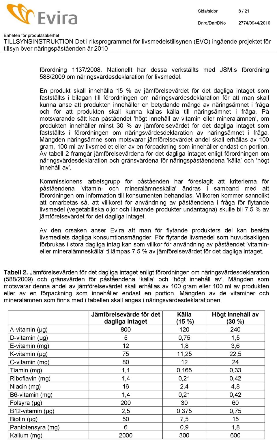 innehåller en betydande mängd av näringsämnet i fråga och för att produkten skall kunna kallas källa till näringsämnet i fråga.