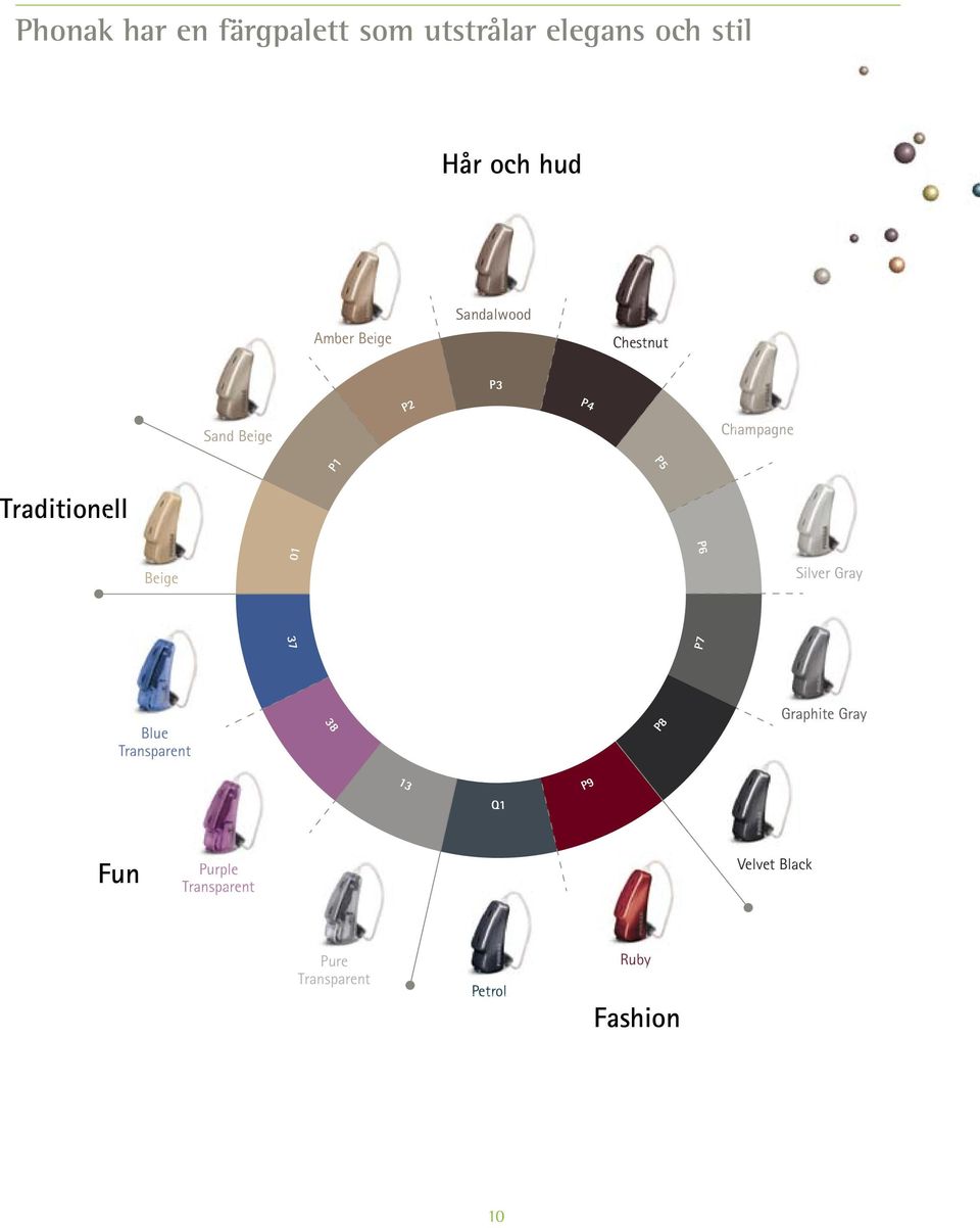 Traditionell P6 Beige 01 Silver Gray 37 P7 Blue Transparent 38 P8 Graphite