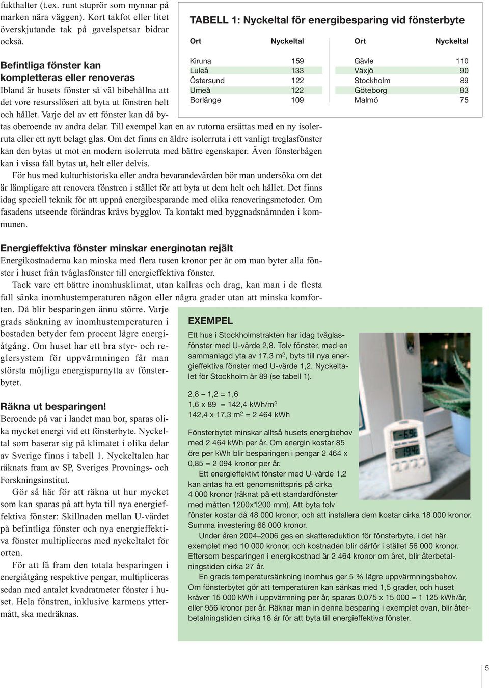 89 Ibland är husets fönster så väl bibehållna att Umeå 122 Göteborg 83 det vore resursslöseri att byta ut fönstren helt Borlänge 109 Malmö 75 och hållet.