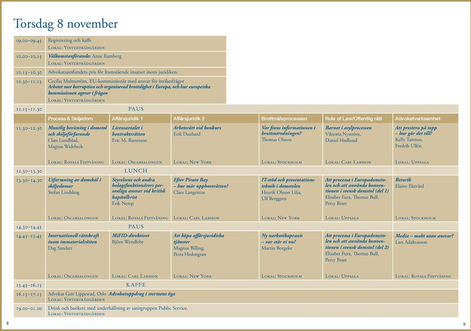 30 PAUS Process & Skiljedom Affärsjuridik 1 Affärsjuridik 2 Brottmålsprocessen Rule of Law/Offentlig rätt Advokatverksamhet 11.3012.