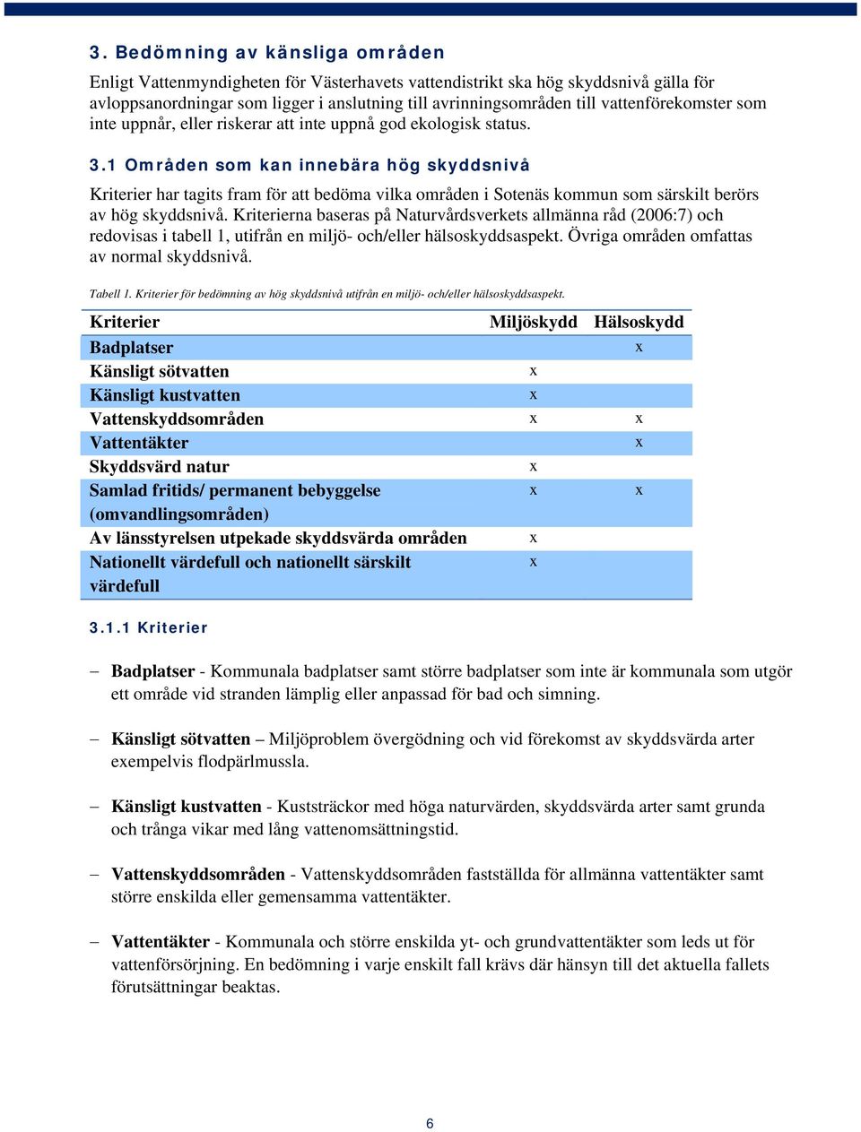 1 Områden som kan innebära hög skyddsnivå Kriterier har tagits fram för att bedöma vilka områden i Sotenäs kommun som särskilt berörs av hög skyddsnivå.