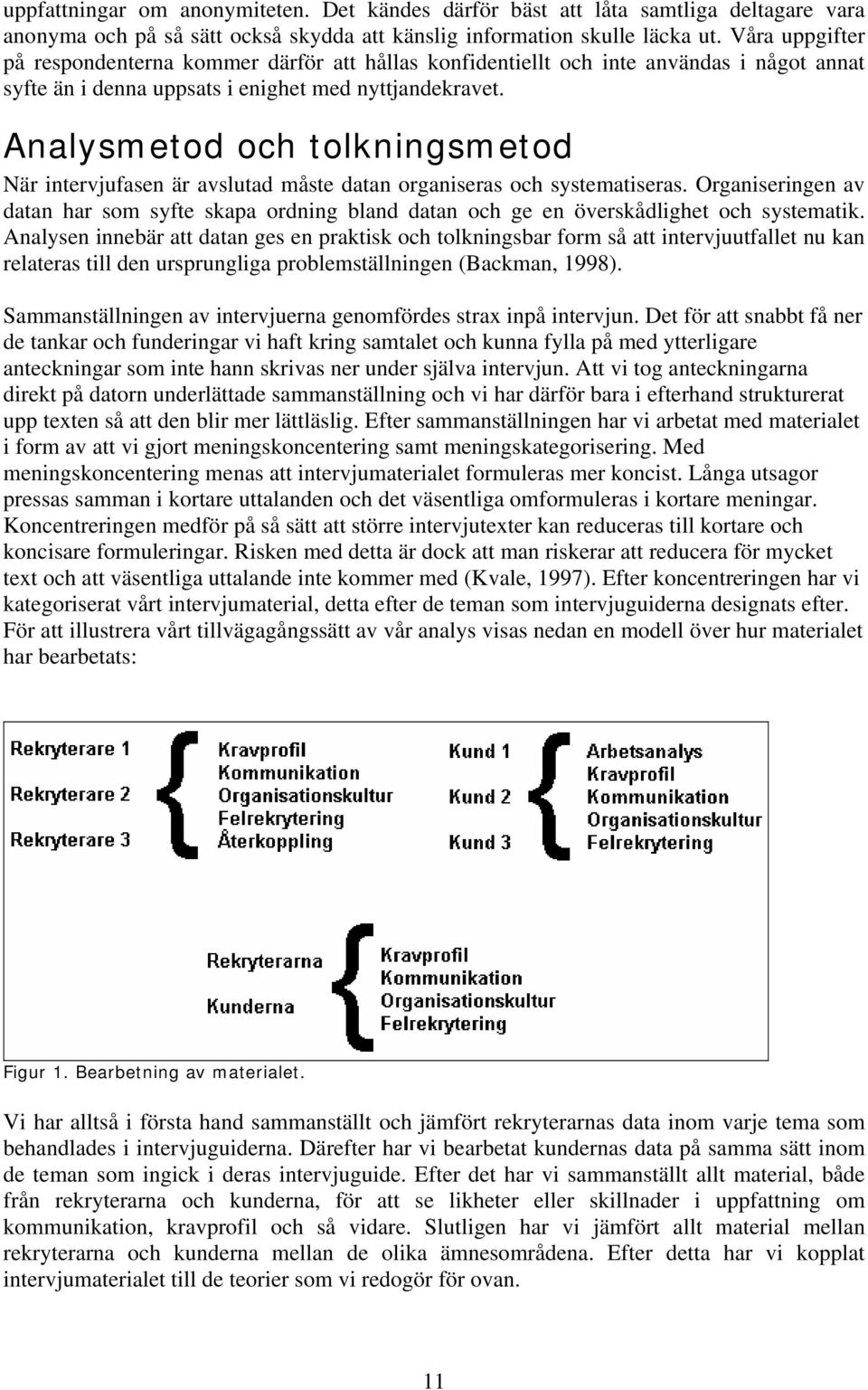 Analysmetod och tolkningsmetod När intervjufasen är avslutad måste datan organiseras och systematiseras.