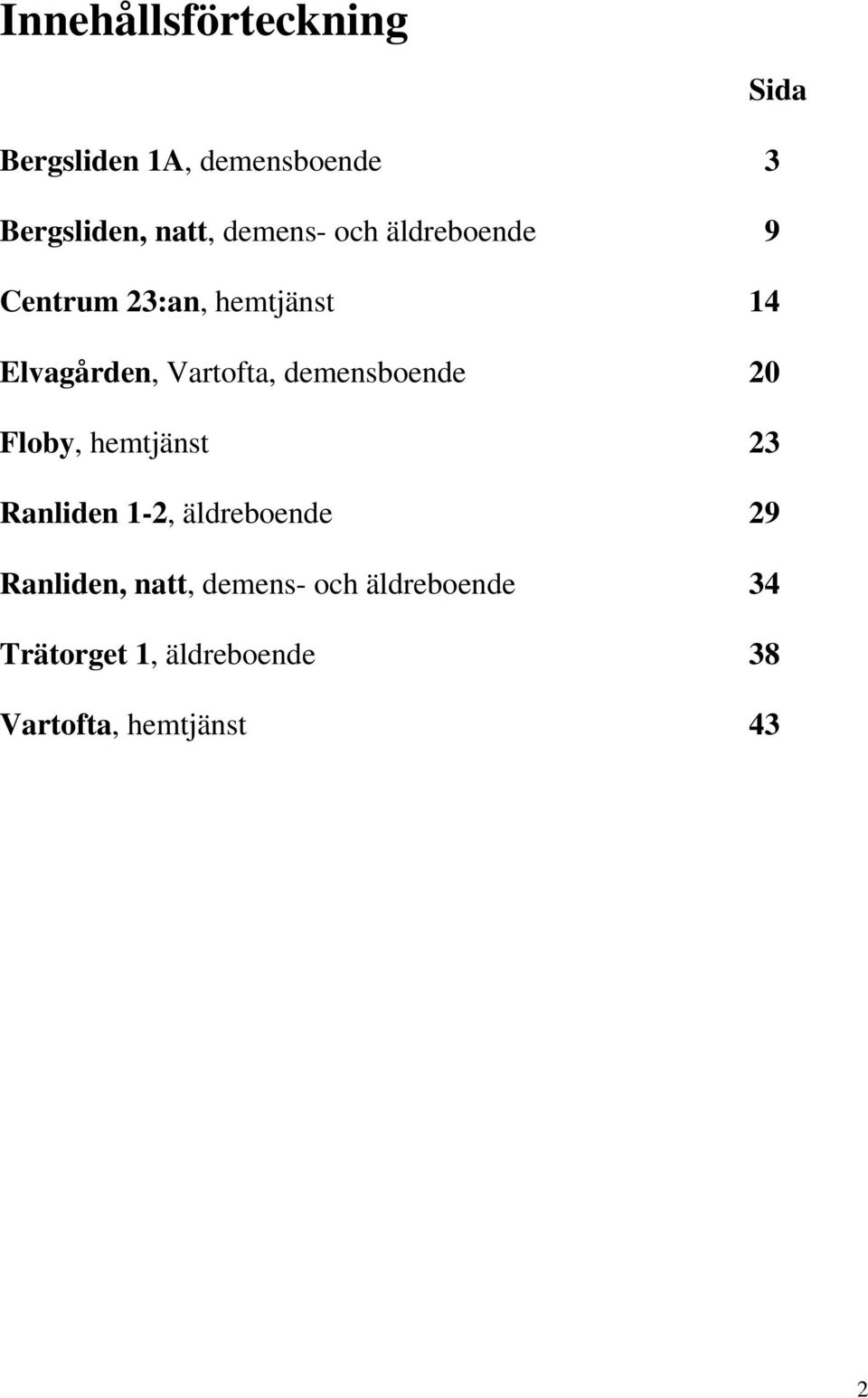 demensboende 20 Floby, hemtjänst 23 Ranliden 1-2, äldreboende 29 Ranliden,