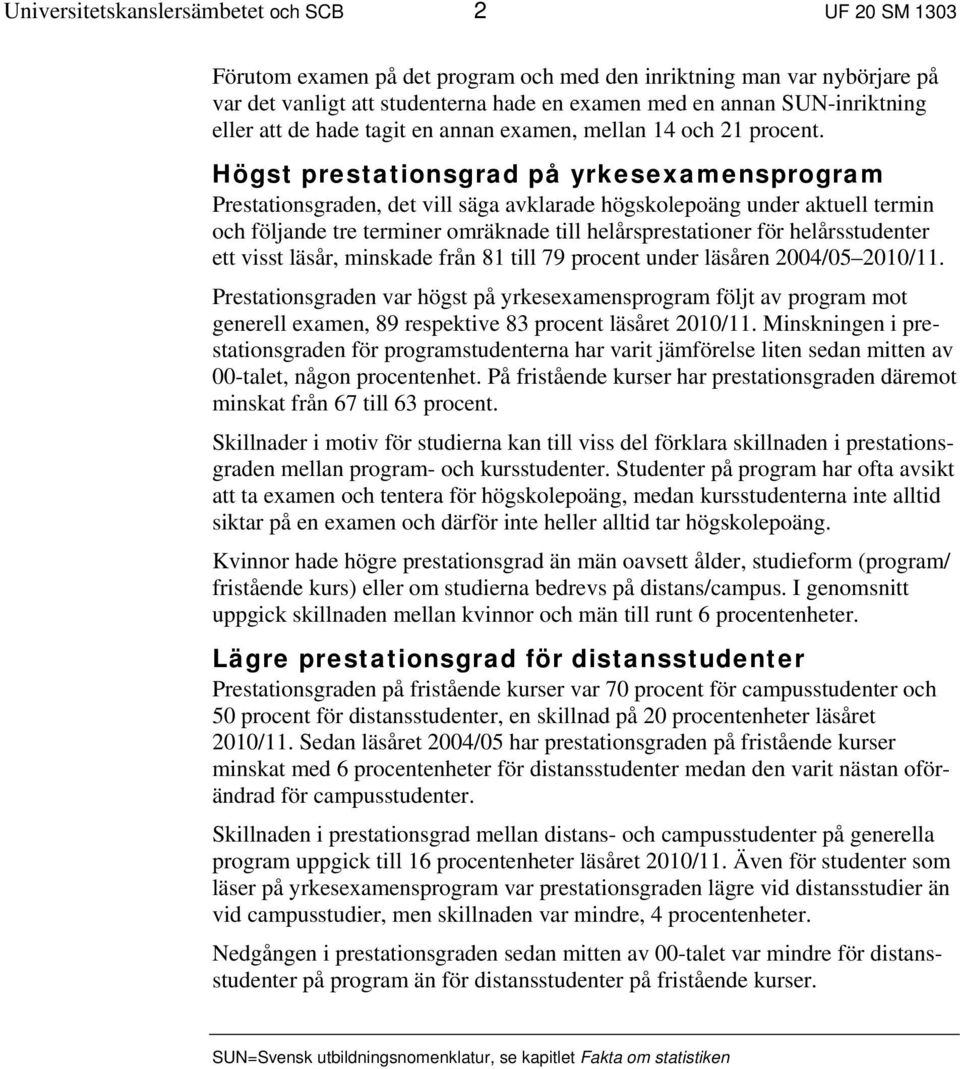 Högst prestationsgrad på yrkesexamensprogram Prestationsgraden, det vill säga avklarade högskolepoäng under aktuell termin och följande tre terminer omräknade till helårsprestationer för