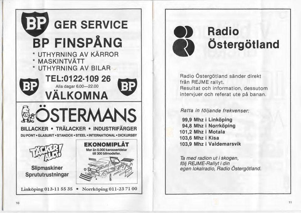 000 karosseridelar till 300 bilmodeller. Radio OstergOtland Radio bstergotland sander direkt fran R EJ ME rallyt. Resultat och information, dessutom intervjuer och referat ute pa banan.