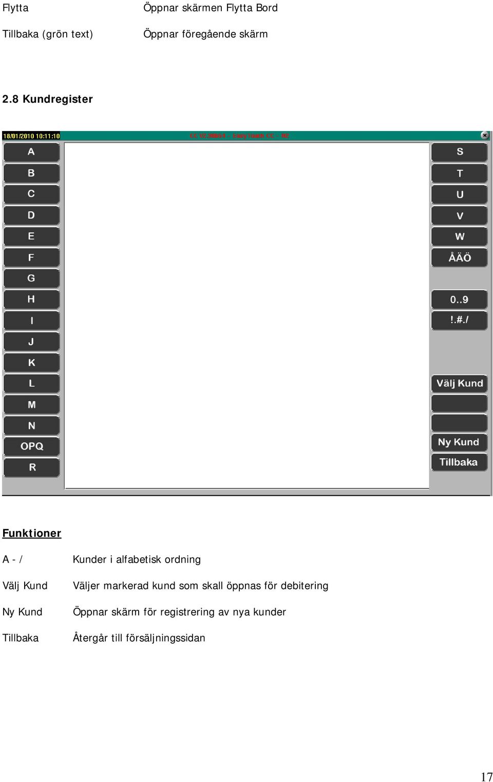 8 Kundregister Funktioner A - / Välj Kund Ny Kund Tillbaka Kunder i