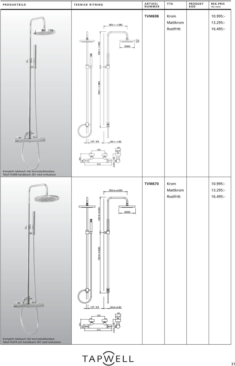 termostatblandare. Taksil FL698 handdusch 201 med omkastare. TVM670 10. 13.295:- 16.
