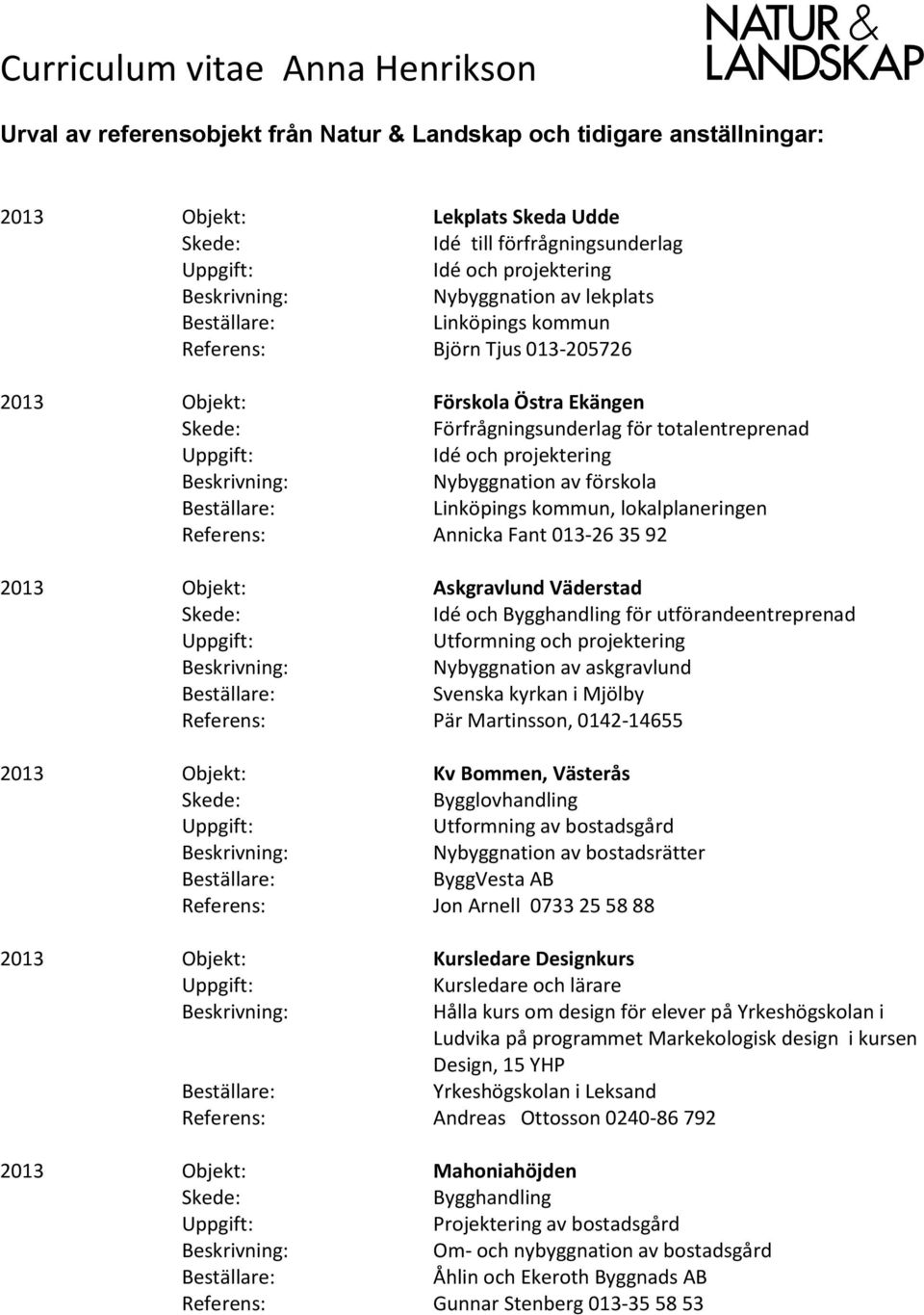 utförandeentreprenad Utformning och projektering Nybyggnation av askgravlund Svenska kyrkan i Mjölby Referens: Pär Martinsson, 0142-14655 2013 Objekt: Kv Bommen, Västerås Bygglovhandling Utformning