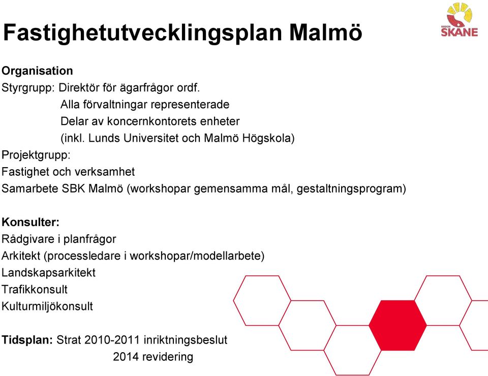 Lunds Universitet och Malmö Högskola) Projektgrupp: Fastighet och verksamhet Samarbete SBK Malmö (workshopar gemensamma mål,