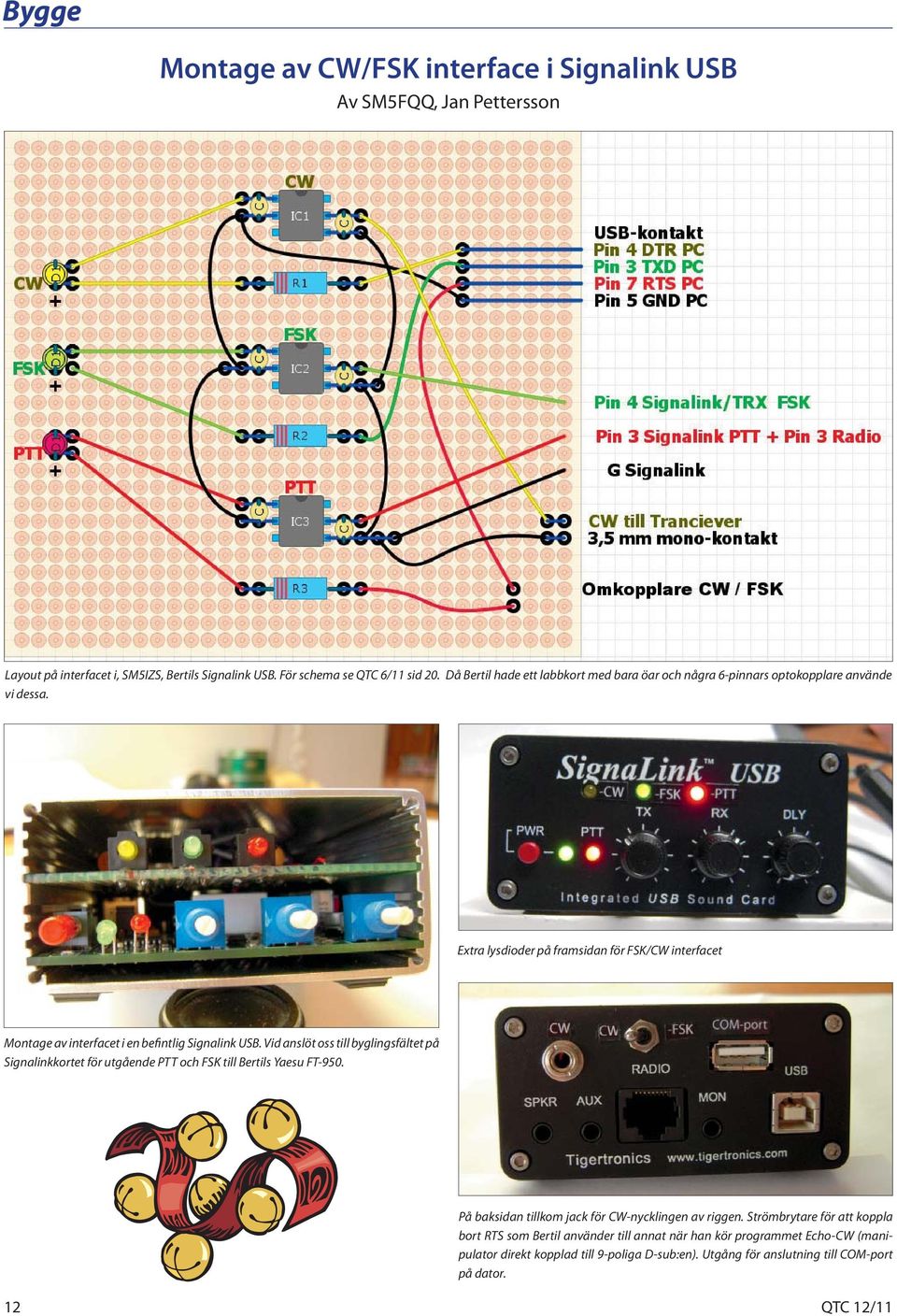 Extra lysdioder på framsidan för FSK/CW interfacet Montage av interfacet i en befintlig Signalink USB.