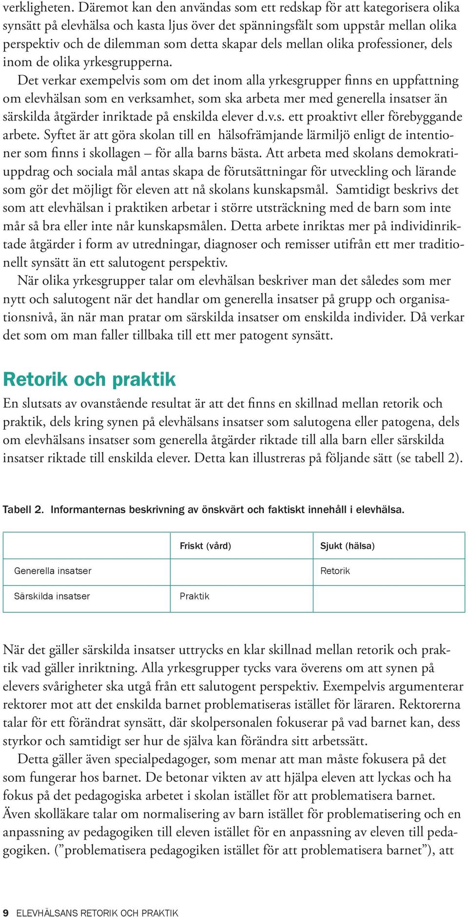 dels mellan olika professioner, dels inom de olika yrkesgrupperna.