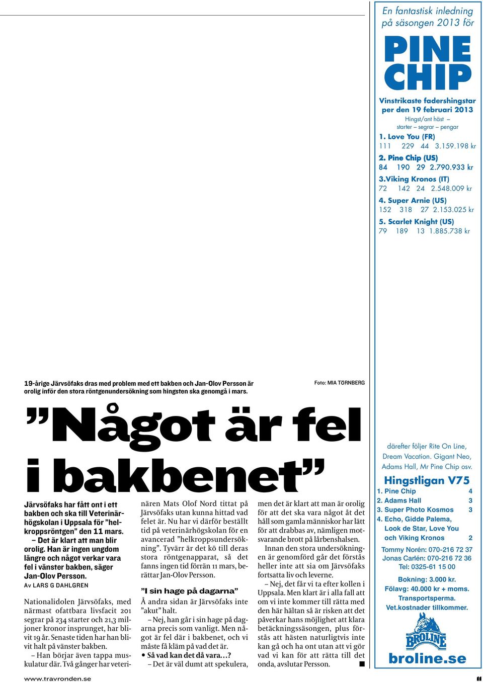 738 kr 19-årige Järvsöfaks dras med problem med ett bakben och Jan-Olov Persson är orolig inför den stora röntgenundersökning som hingsten ska genomgå i mars.