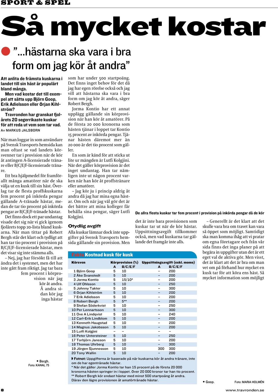 Av MARKUS JALSBORN När man loggar in som användare på Svensk Travsports hemsida kan man oftast se vad landets kör - svenner tar i provision när de kör åt antingen A-licensierade tränare eller