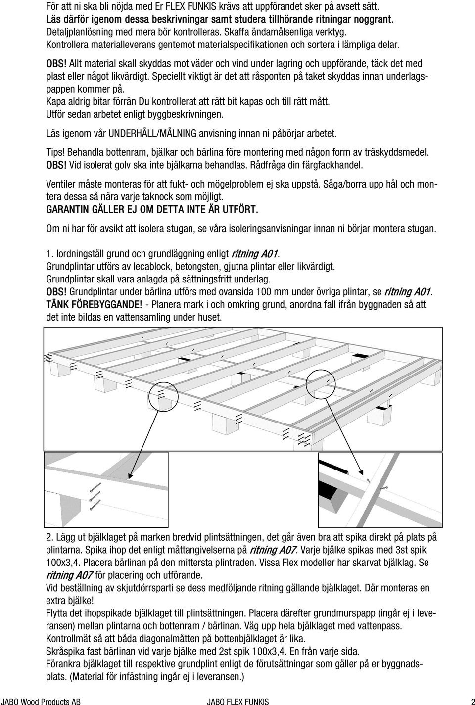 Allt material skall skyddas mot väder och vind under lagring och uppförande, täck det med plast eller något likvärdigt.