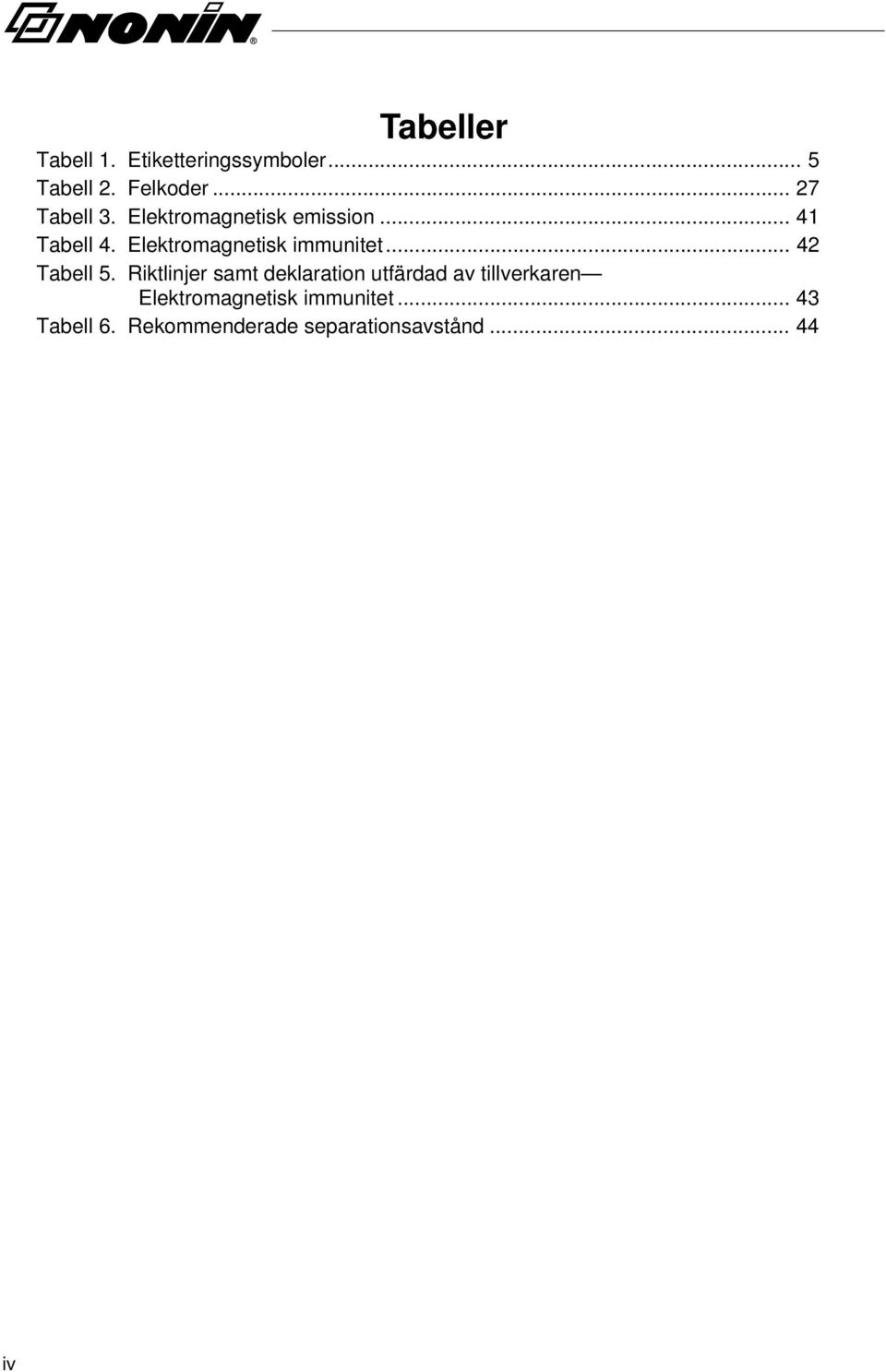 Elektromagnetisk immunitet... 42 Tabell 5.