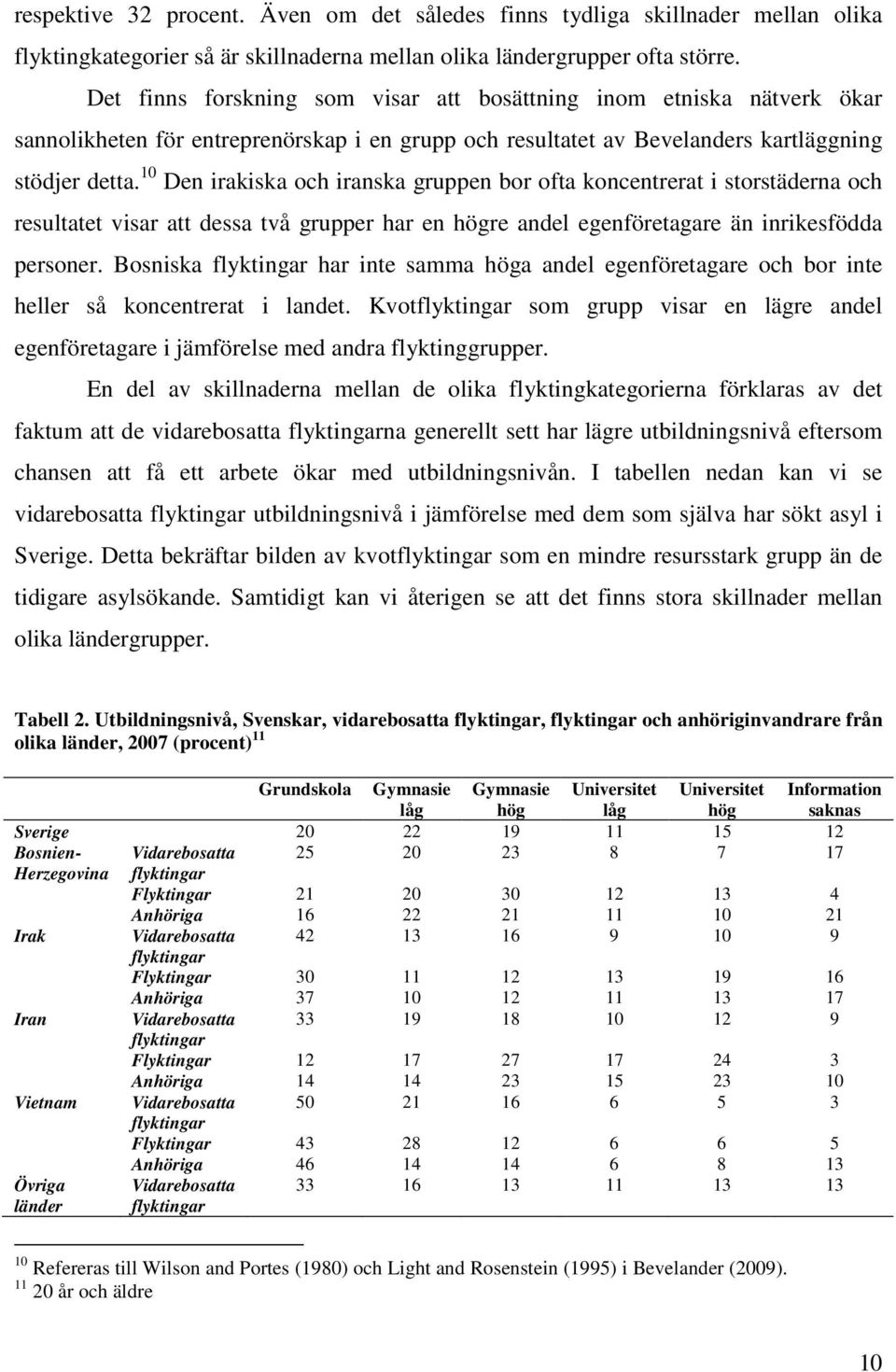 10 Den irakiska och iranska gruppen bor ofta koncentrerat i storstäderna och resultatet visar att dessa två grupper har en högre andel egenföretagare än inrikesfödda personer.