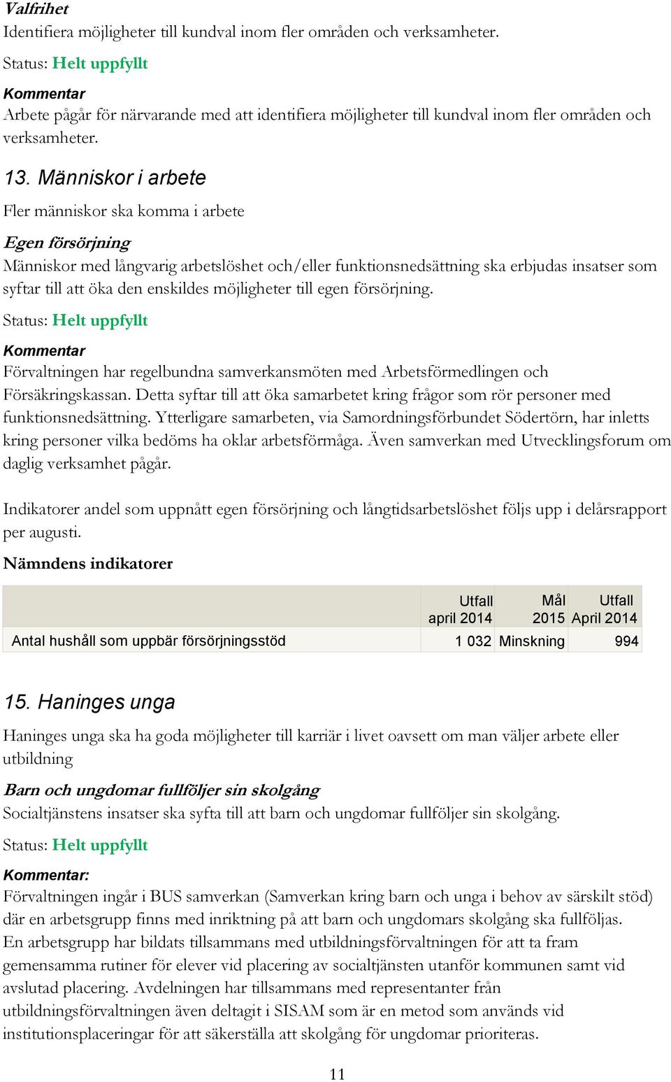 Människor i arbete Fler människor ska komma i arbete Egen försörjning Människor med långvarig arbetslöshet och/eller funktionsnedsättning ska erbjudas insatser som syftar till att öka den enskildes