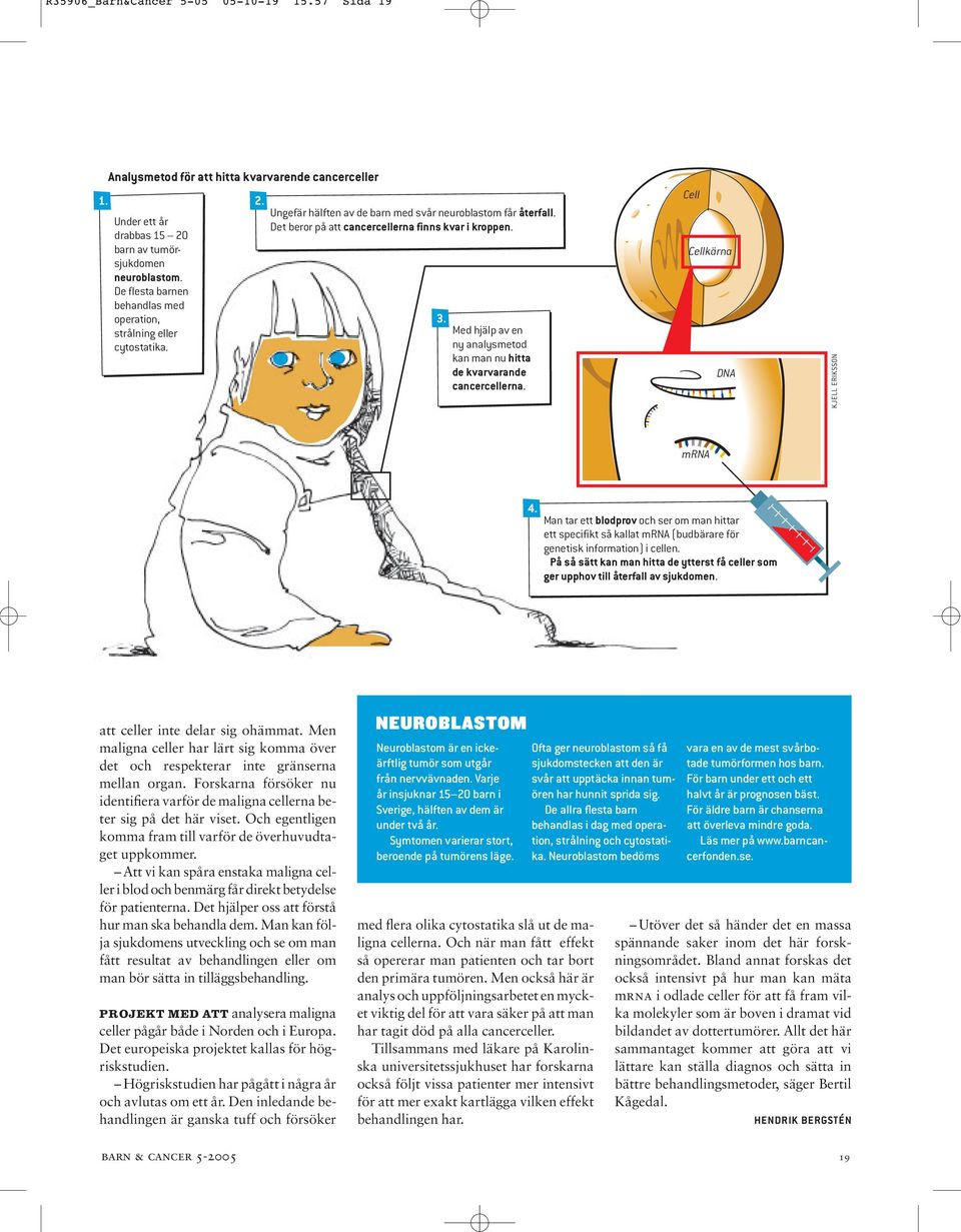 Med hjälp av en ny analysmetod kan man nu hitta de kvarvarande cancercellerna. Cell Cellkärna DNA KJELL ERIKSSON mrna 4.