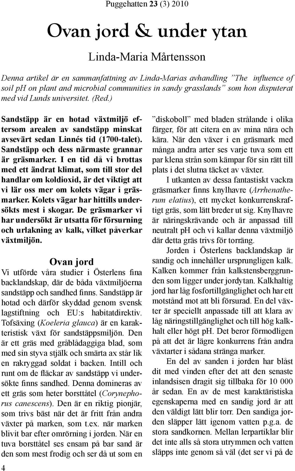 Sandstäpp och dess närmaste grannar är gräsmarker. I en tid då vi brottas med ett ändrat klimat, som till stor del handlar om koldioxid, är det viktigt att vi lär oss mer om kolets vägar i gräsmarker.