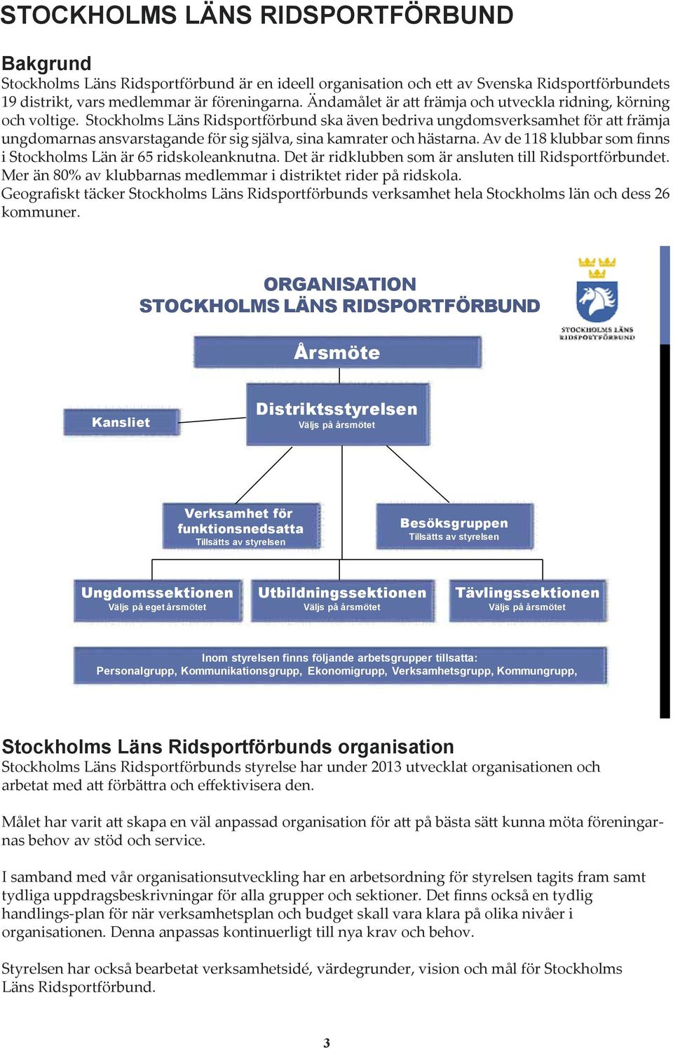 Stockholms Läns Ridsportförbund ska även bedriva ungdomsverksamhet för att främja ungdomarnas ansvarstagande för sig själva, sina kamrater och hästarna.